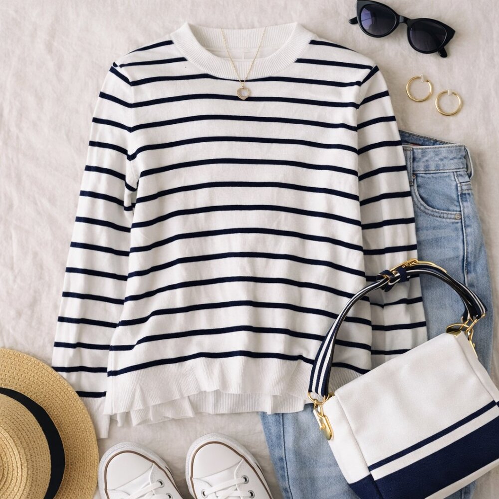 💙 Style & Co Black White Striped Lightweight Sweater Size M